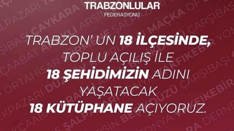 Trabzon’un 18 İlçesine 18 Kütüphane Geliyor!