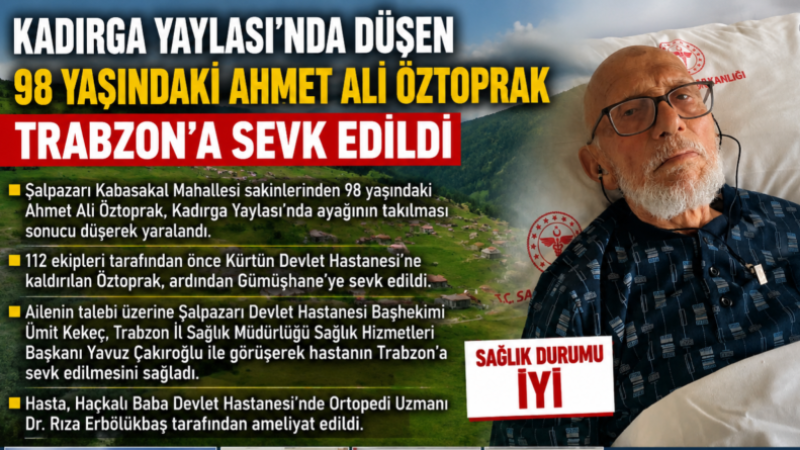 Kadırga Yaylası’nda Düşen 98 Yaşındaki Ahmet Ali Öztoprak Trabzon’da Ameliyat Edildi